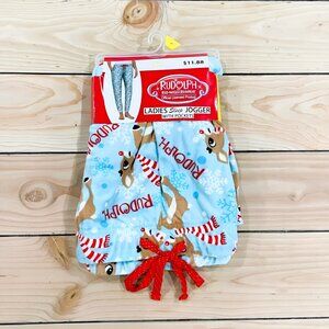 NEW 12-14 L Women's Soft Velour Rudolph the Red Nose Reindeer Sleep Jogger